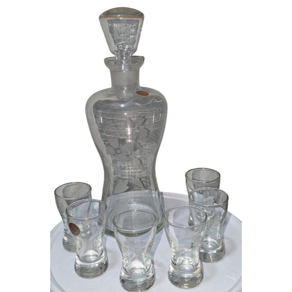 Vintage Pasabahce Crystal Decanter & Shot Glass Set